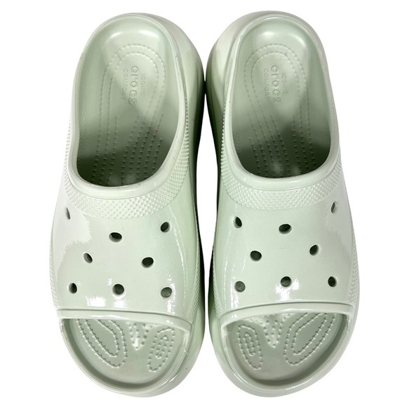Crocs Crush Platform Slides‎ Sandals High Shine Light Green W11/M9 Chunky Shoes - Picture 12 of 13